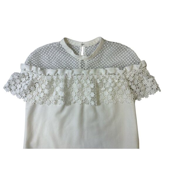 Self-Portrait Floral Frill Mini Dress White Sz 8 Romantic Feminine - Picture 6 of 15